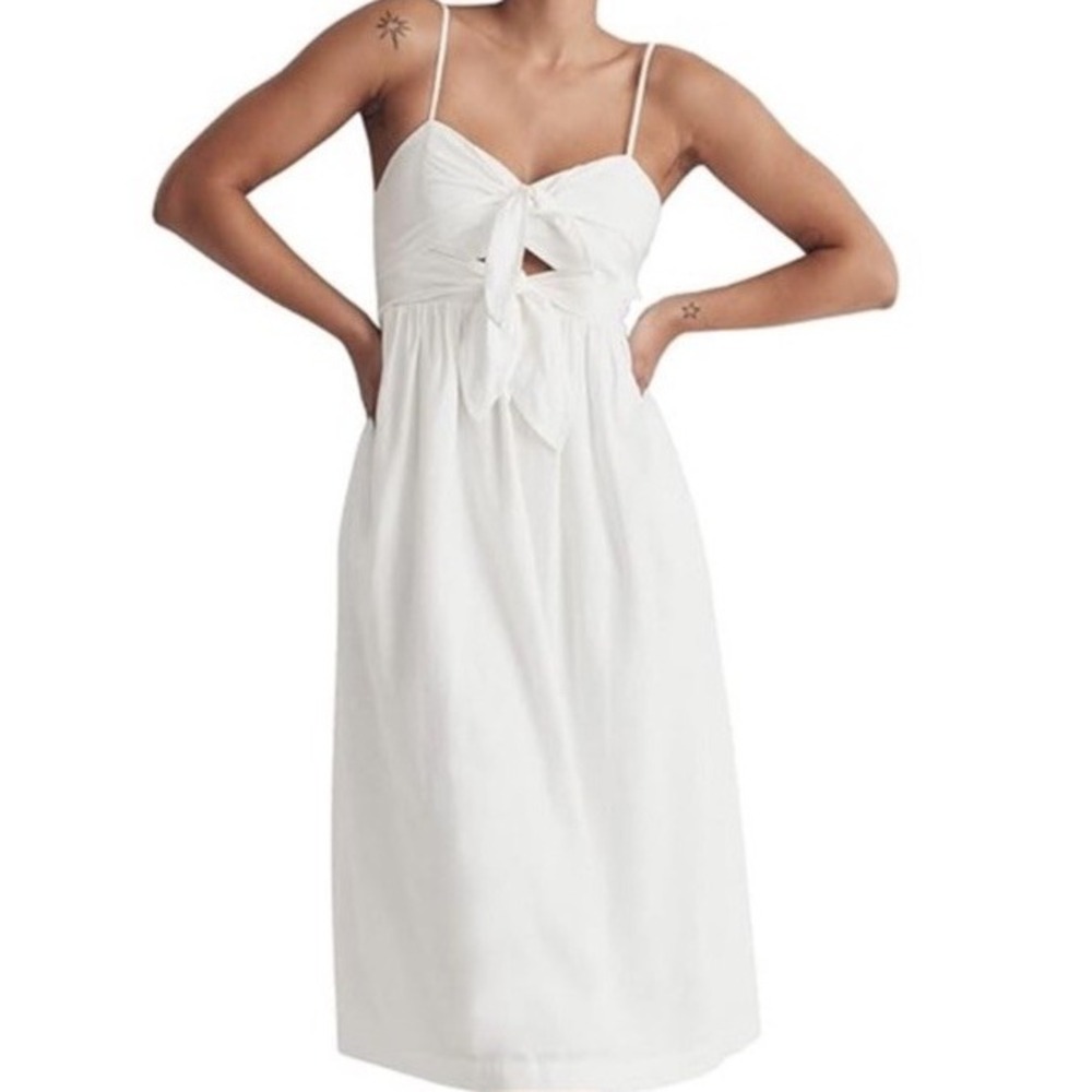 Madewell White Double Tie CutOut Sweetheart MIDI Dress SZ‎ 8 Sold Out MSRP $149